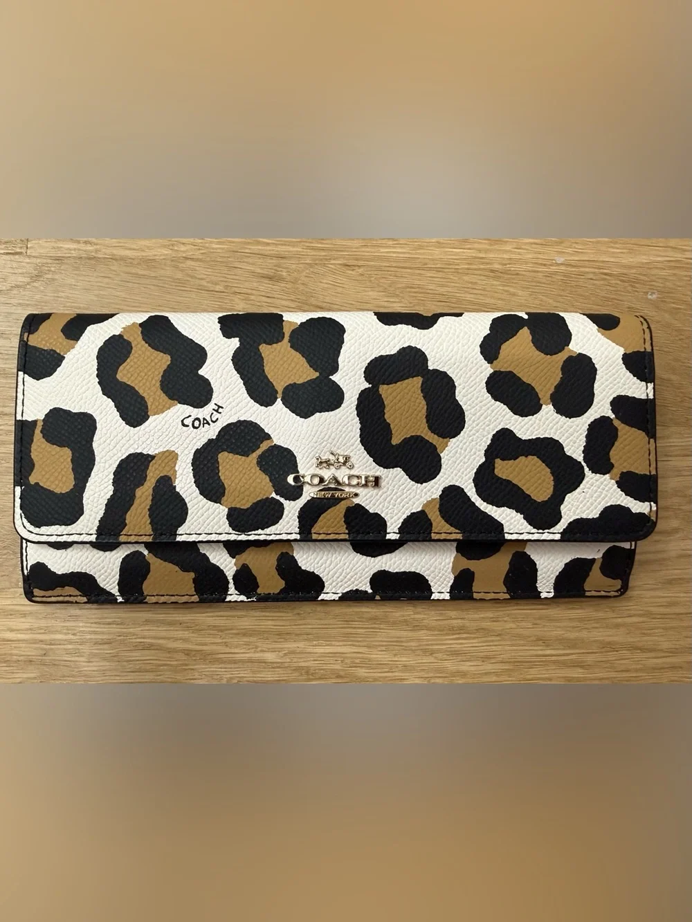 Coach Vintage Y2K Ocelot Leopard Print Slim Snap Close Wallet